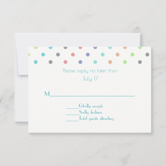 Colorful Confetti Polka Dot Wedding RSVP Kaart (Voorkant)