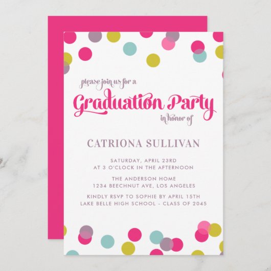 COLORFUL CONFETTI STIPPEN | AFSTUDEREN INVITATIE KAART (Voorkant / Achterkant)