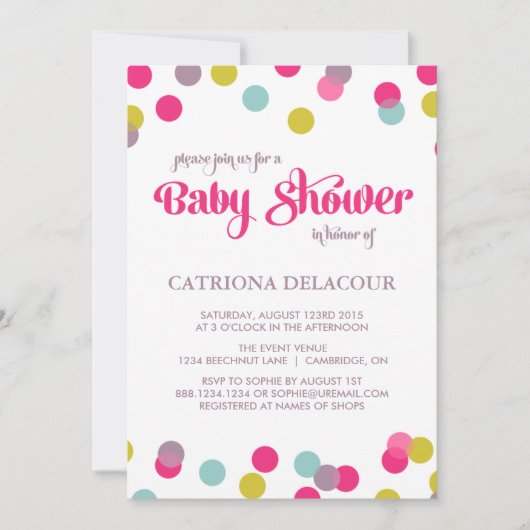COLORFUL CONFETTI STIPPEN | BABY SHOWER INVITATIE KAART (Voorkant)