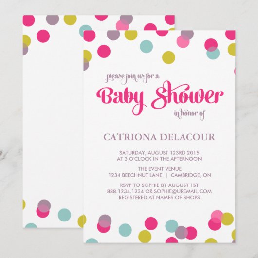 COLORFUL CONFETTI STIPPEN | BABY SHOWER INVITATIE KAART (Voorkant / Achterkant)