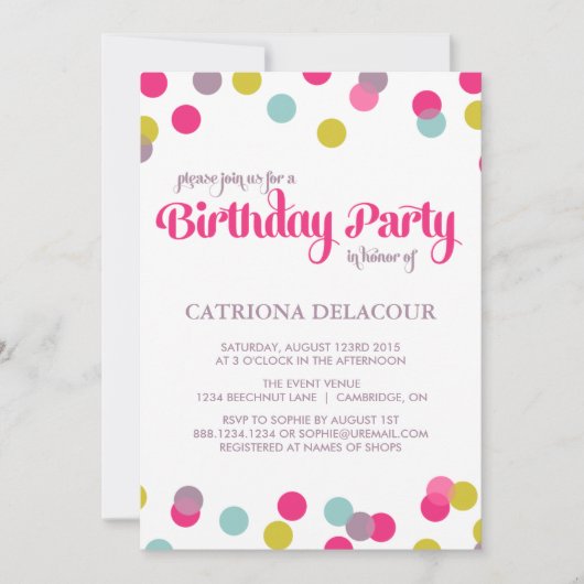 COLORFUL CONFETTI STIPPEN | BIRTHDAY-INVITATIE VAN KAART (Voorkant)