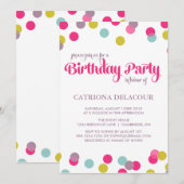 COLORFUL CONFETTI STIPPEN | BIRTHDAY-INVITATIE VAN KAART (Voorkant / Achterkant)