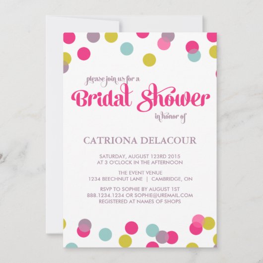 COLORFUL CONFETTI STIPPEN | BRIDAL SHOWER INVITATI KAART (Voorkant)