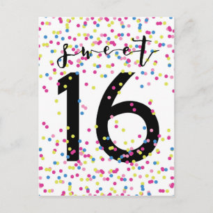 Colorful Confetti Sweet 16 Briefkaart