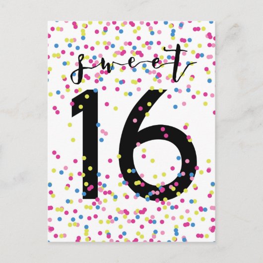 Colorful Confetti Sweet 16 Briefkaart (Voorkant)
