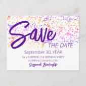 Colorful Confetti Top Purple Text Special Occasion Aankondigingskaart (Voorkant)