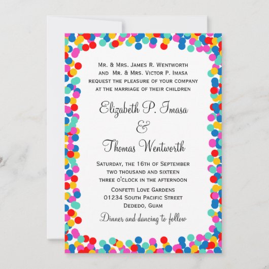 Colorful Confetti Wedding Invitation Kaart (Voorkant)
