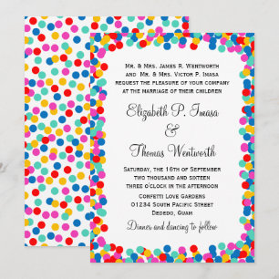 Colorful Confetti Wedding Invitation Kaart