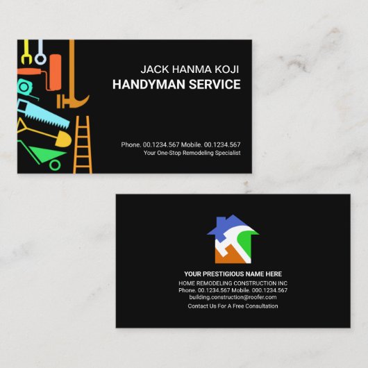 Colorful Construction Handyman Tools Visitekaartje (Voorkant / Achterkant)