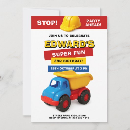 Colorful Construction Truck Birthday Kaart (Voorkant)