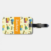 Colorful Construction Vehicles Pattern for Boys Bagagelabel (Achterkant horizontaal)