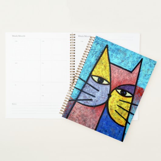 Colorful Contemporary Cubist Cat Art Notebook Planner (Display)
