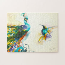 "Colorful Conversation" Hummingbird & Peacock