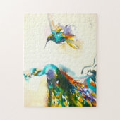 "Colorful Conversation" Hummingbird & Peacock Legpuzzel (Verticaal)
