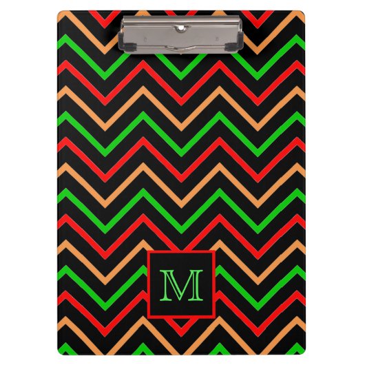Colorful Cool Chevron on Black Monogrammed Klembord (Voorkant)