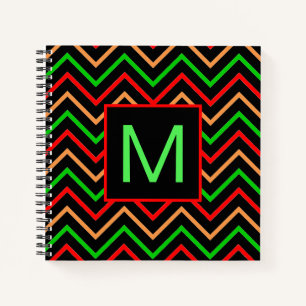 Colorful Cool Chevron op zwart monogram Notitieboek