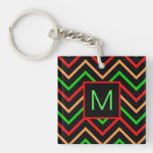 Colorful Cool Chevron op zwart monogram Sleutelhanger (Voorkant)