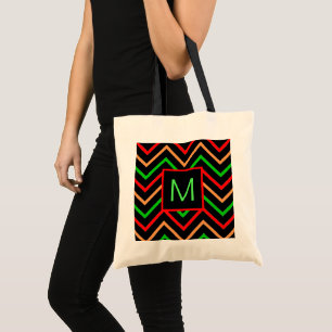 Colorful Cool Chevron op zwart monogram Tote Bag
