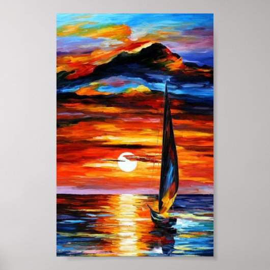 Colorful Cool retro Hawaii Sunset Oil Painting Poster (Voorkant)
