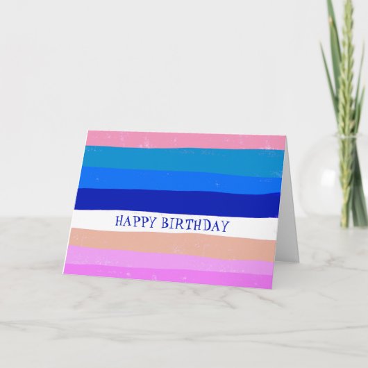 Colorful Cool Simple Stripes CUSTOM HAPPY BIRTHDAY Kaart (Voorkant)