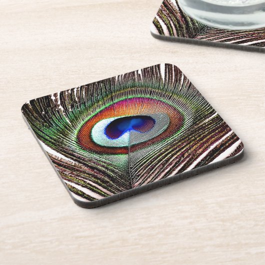 Colorful Copper Peacock Feather Drankjes Onderzetter (Linkerzijde)