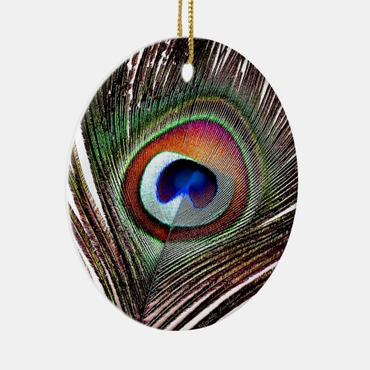 Colorful Copper Peacock Feather Keramisch Ornament (Rechts)