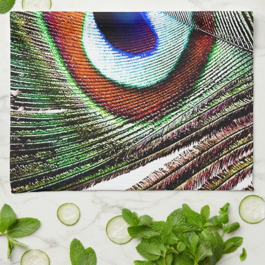 Colorful Copper Peacock Feather Theedoek (Gevouwen)