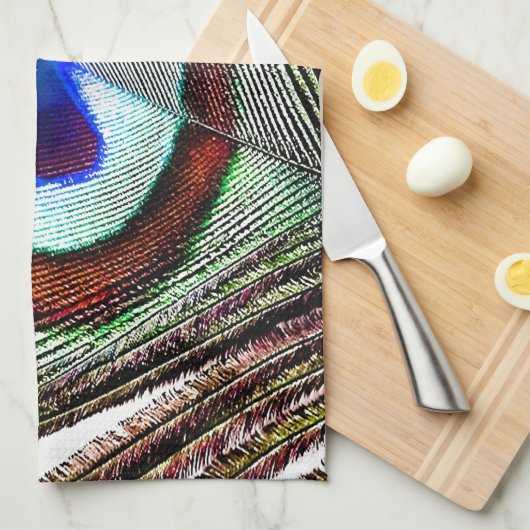 Colorful Copper Peacock Feather Theedoek (Quarter Fold)