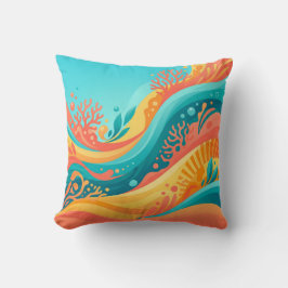 Colorful Coral Reef Ocean Waves Throw Pillow Kussen