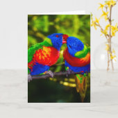Colorful Couple of Kissende Parrots Kaart (Gele Bloem)