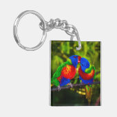 Colorful Couple of Kissende Parrots Sleutelhanger (Voorkant Links)
