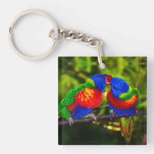 Colorful Couple of Kissende Parrots Sleutelhanger (Voorkant)