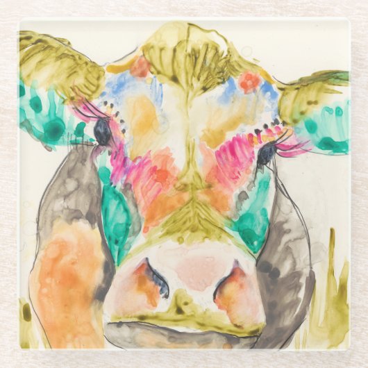Colorful Cow-ontwerp Glazen Onderzetter (Voorkant)