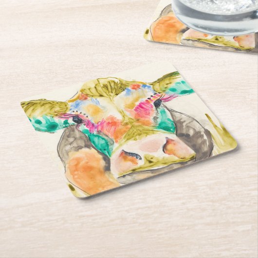 Colorful Cow-ontwerp Kartonnen Onderzetters (Schuin)