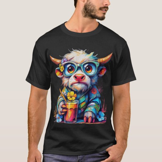 Colorful Cow T-Shirt with Cold Drink (Voorkant)