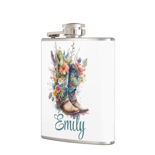 Colorful Cowgirl Boots en Flowers Heupfles (Links)