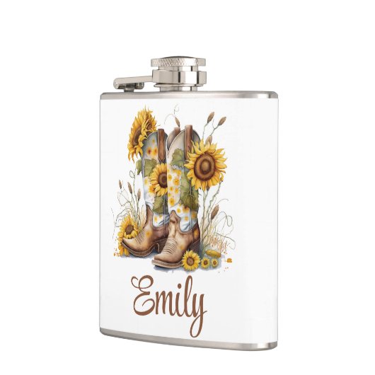 Colorful Cowgirl Boots en zonnebloemen Heupfles (Links)