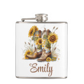 Colorful Cowgirl Boots en zonnebloemen Heupfles (Voorkant)