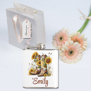 Colorful Cowgirl Boots en zonnebloemen Heupfles