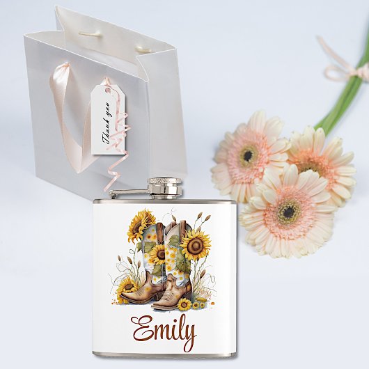 Colorful Cowgirl Boots en zonnebloemen Heupfles