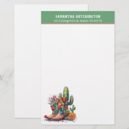 Colorful Cowgirl Boots met bloemen en cactus Briefpapier