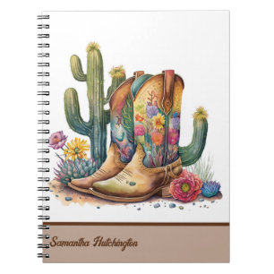 Colorful Cowgirl Boots met bloemen en cactus Notitieboek