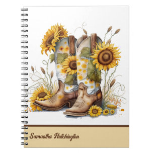 Colorful Cowgirl Boots met zonnebloemen Notitieboek