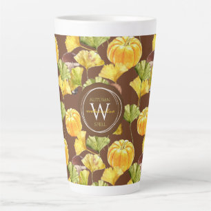 Colorful Cozy Autumn Waterverf Pattern Monogram Latte Mok