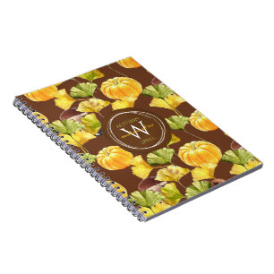 Colorful Cozy Autumn Waterverf Pattern Monogram Notitieboek