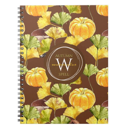 Colorful Cozy Autumn Waterverf Pattern Monogram Notitieboek (Voorkant)