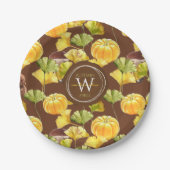 Colorful Cozy Autumn Waterverf Pattern Monogram Papieren Bordje (Voorkant)