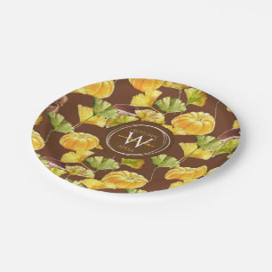 Colorful Cozy Autumn Waterverf Pattern Monogram Papieren Bordje