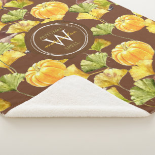 Colorful Cozy Autumn Waterverf Pattern Monogram Sherpa Deken