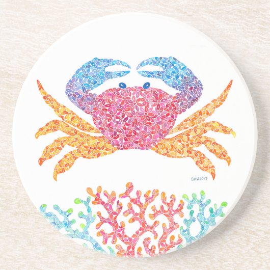 Colorful Crab Sandstone Coaster Zandsteen Onderzetter (Voorkant)